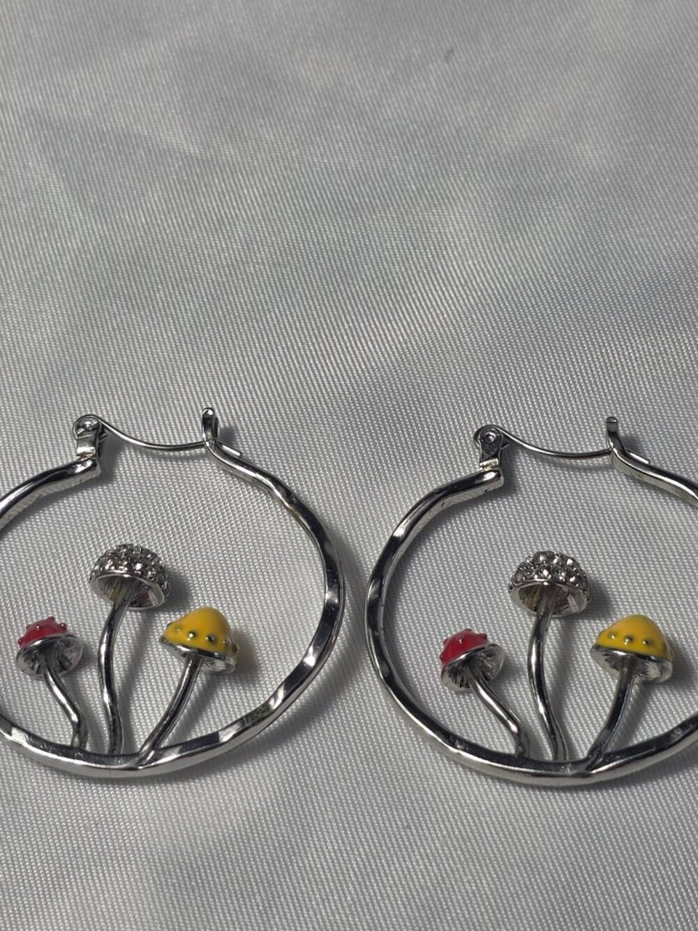 Mint & Lilly Silver Boho Mushroom Hoop Earrings Detailed Mushrooms Textured Hoop